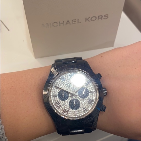 Michael Kors Black Plated Pave Glitz Dial Watch - Picture 7 of 10